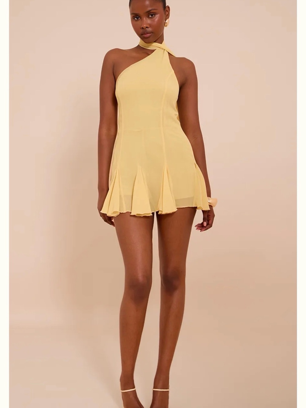 PLT One-Shoulder Yellow Halter Dress